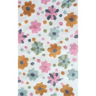 Hand-hooked Spring Flower Bloom White/ Multicolored Rug (2'8 x 4'8)