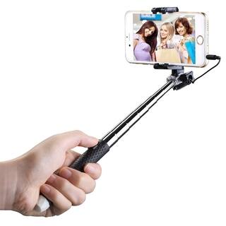 Mpow Black Mini Extendable Monopod Selfie Stick with 3.5mm Wire Connecting for iPhone 5s/ 6/ 6s Plus, Samsung Galaxy S5/ S6