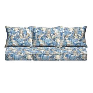 Blue Grey Abstract Indoor/ Outdoor Corded Sofa Cushion Set
