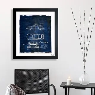 Oliver Gal 'Carrera Porsche 1962 - Bleu' Framed Blueprint Art