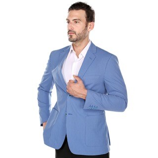 Verno Zanobi Men's Summer Blue and White Textured Pinstripe Slim Fit Italian Styled Blazer