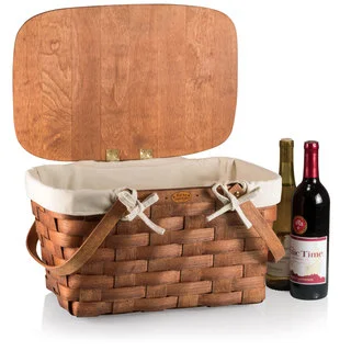 Picnic Time Prairie Natural Wood with Beige Lining Picnic Basket with Lining
