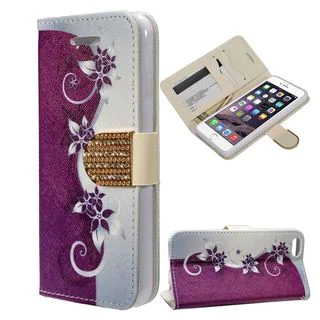 Insten Purple/ White Vines Leather Case Cover with Stand/ Wallet Flap Pouch/ Diamond/ Photo Display For Apple iPhone 6/ 6s