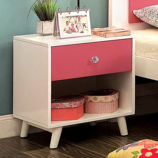 Furniture of America Kacie Modern Pink/White Youth Nightstand