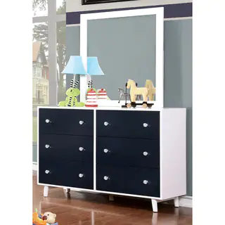 Furniture of America Kacie Modern 2-piece Blue/White Youth Dresser and Mirror Set