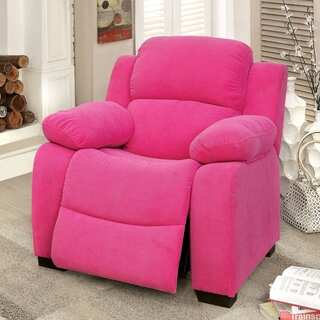 Furniture of America Tory Plush Kids Recliner with Storage Armrests