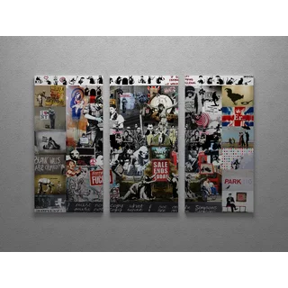 Banksy 'Banksy Collage Mashup' Triptych Gallery Wrapped Canvas Wall Art
