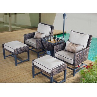 Sunjoy Brody Aluminum and PE Rattan Relaxer Set with Beige Cushions