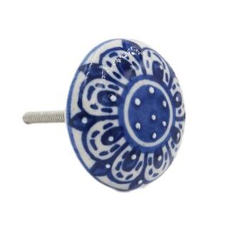 Zinnia Flower Ceramic Drawer/ Door/ Cabinet Pull Knob (Pack of 6)