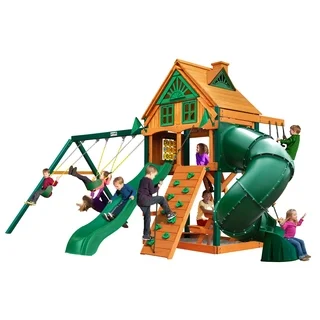 Gorilla Playsets Mountaineer Treehouse Swing Set with Fort Add-On and Timber Shield