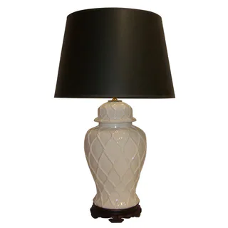 Crown Lighting 1-light White Lattice Temple Jar Table Lamp with Black Linen Drum Shade