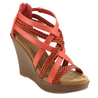 Beston BC05 Women's Criss Cross Strappy Low Platform Wedges about one size big