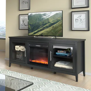 Jackson Black Wood Grain TV Stand and Fireplace (80-inches)