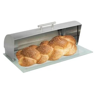 Home Basics Stainless Steel Bread Box with Glass Bottom