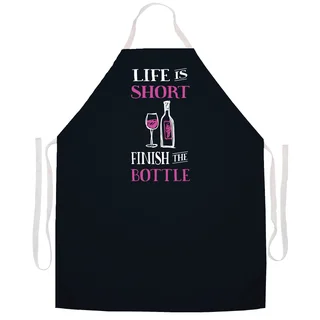 Life Is Short Finish the Bottle' Kitchen Apron-Black