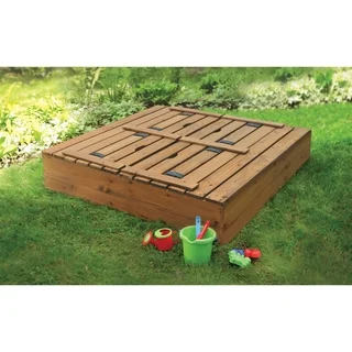 Badger Basket Covered Convertible Cedar Sandbox with Two Bench Seats and Seat Pads