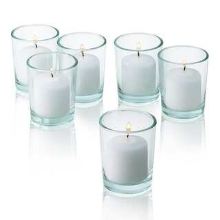 White Unscented Votive Candles With Clear Glass Holders Set of 24