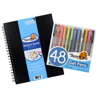 Thornton's Art Supply 8.5 x 11 Artist Spiral Sketch Pad with 48 Count Gel Pens