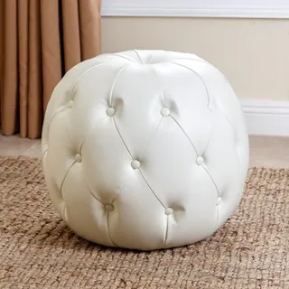 Abbyson Ivory Grand Tufted Leather Ottoman
