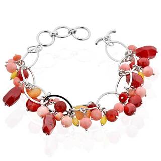 Sterling Silver Oval Link Multi Coral Beaded Toggle 8.5-inch Bracelet (China)