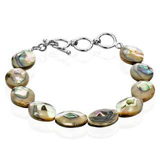 Sterling Silver Oval Abalone Shell Adjustable Toggle 8.5-inch Bracelet (China)