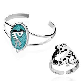 Sterling Silver Turquoise Kokopelli Bracelet with Detachable Ring (China)