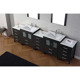 Virtu USA Dior 110-inch Ceramic Top Double Bathroom Vanity Set with Faucets