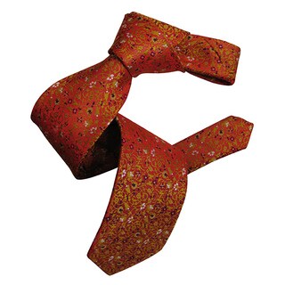 Dmitry Men's Orange Italian Floral Patterned Silk Tie