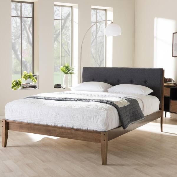 Mid-Century Fabric and Wood Platform Bed by Baxton Studio