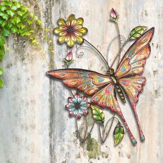 Sunjoy Butterfly & Flowers 30.75-inch Hand-Painted Iron Outdoor Wall Decor
