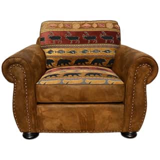 Porter Hunter Lodge Style Brown Accent Chair with Deer, Bear and Fish Woven Fabric