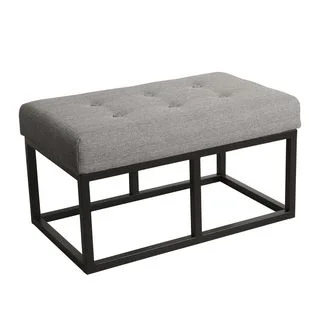 HomePop Industrial Ottoman with Grey Fabric and Black Metal Finish