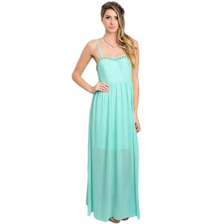 Shop the Trends Women's Spaghetti Strap Gown with Semi-Sweetheart Embellished Neckline