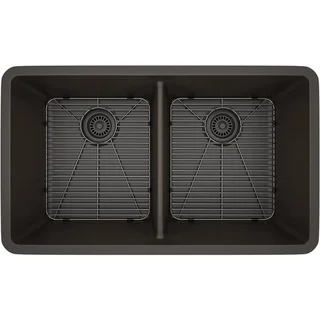 Lexicon Platinum Double Equal Bowl Quartz Composite 32 x 19 x 9 / 9 in. D Kitchen Sink (Option: Black)