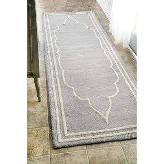 nuLOOM Handmade Abstract Fancy Border Wool Grey Runner Rug (2'6 x 8')