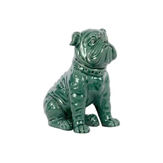 Ceramic Sitting American Bulldog Figurine Gloss Finish Turquoise