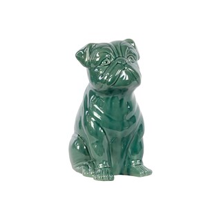 Ceramic Sitting American Bulldog Figurine Gloss Finish Turquoise