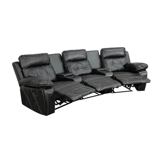 Offex Real Comfort Series 3-seat Reclining Leather Theater Seating Unit with Curved Cup Holders
