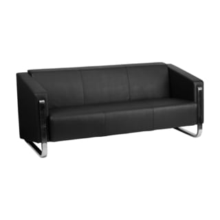 Offex Hercules Gallant Series Contemporary Black Leather Sofa with Stainless Steel Frame