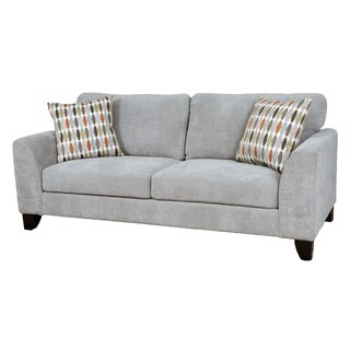 Porter Brighton Light Grey Textured Microfiber Contemporary Sofa with 2 Woven Accent Pillows