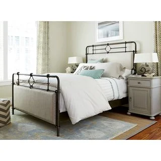 Dogwood Upholstered Metal Bed Complete in Rubbed Bronze Finish