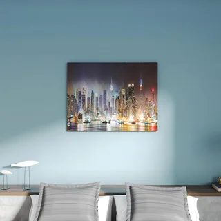 Lit NYC Manhattan Skyline' Cityscape Photo Canvas Print