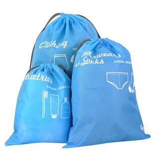 Zodaca 3-piece Light Blue Lightweight Drawstring Water Resistant Toiletry Travel Organizer Bag Set