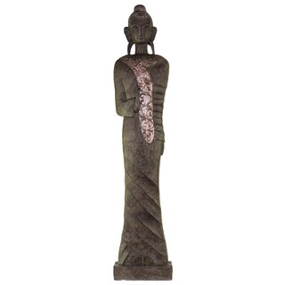 Resin Standing Buddha Figurine with Rounded Ushnisha in Abhaya Mudra on Platform Large Antique Finish Dark Bronze