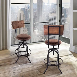Armen Living Damian Industrial Grey Finish with Brown Fabric Seat Adjustable Bar Stool