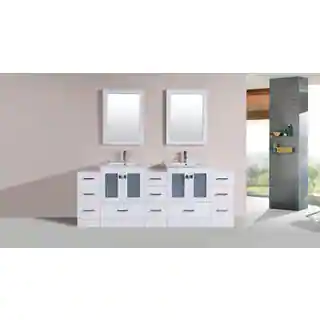 84-inch Hermosa White Double Modern Vanity with 3 Side Cabs and Int Sinks