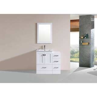 36-inch Redondo White Single Modern Vanity with Side Cabinet and Int Sink