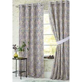 Tribeca Living Fiji Lined Cotton Grommet Top Curtain Panel Pair with Tiebacks