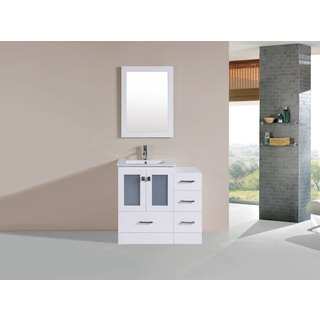 36-inch Hermosa White Single Modern Vanity with Side Cabinet and Int Sink