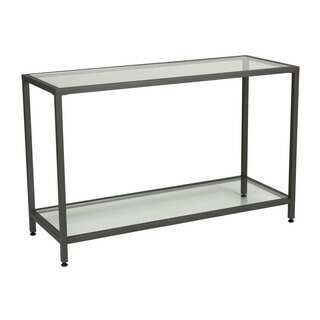 Offex Home Entryway Camber Pewter Console Table with Clear Tempered Glass
